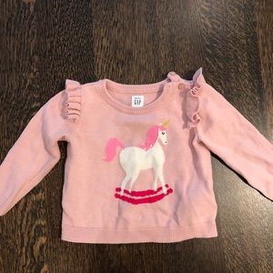Gap embroidered carousel pink ruffle sweater